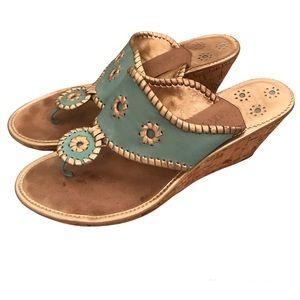 Jack Rogers Blue & Gold Wedge Sandals 9.5